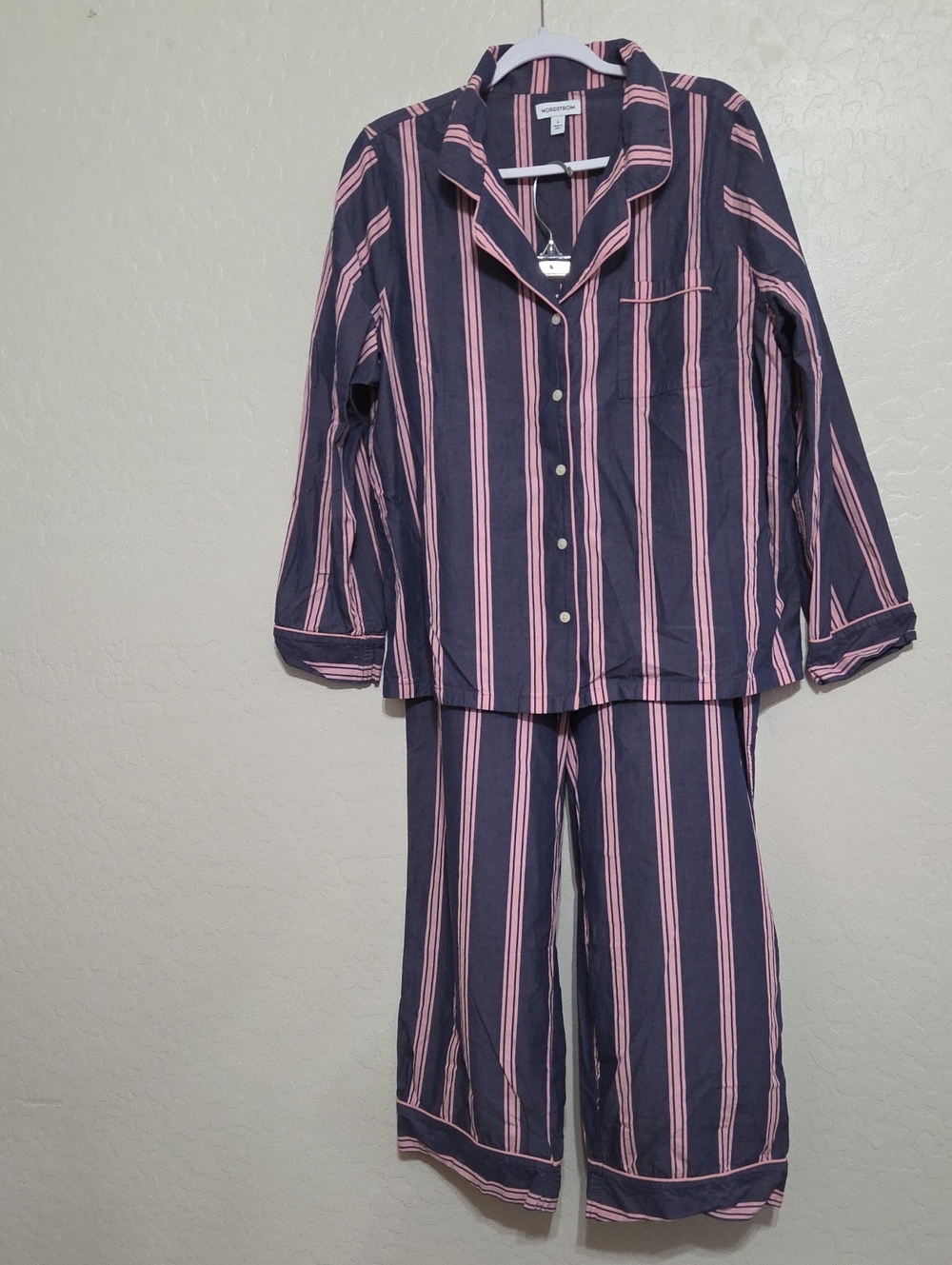 Nordstrom Navy and Pink Striped Button-Front Pajama Set